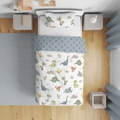 Sweet Jojo Designs Boy Toddler Bedding Set Watercolor Dinosaur Dino Multicolor 5pc