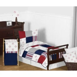 Sweet Jojo Designs Boy Toddler Bedding Set Baseball Patch Red, White, Blue And Grey 5 Pc -Sweets Jojo Shop GUEST 054f70a3 dc92 4d68 827e b37a5b92395b