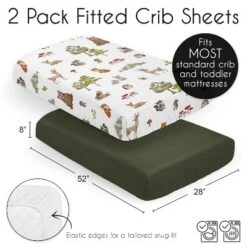 Sweet Jojo Designs Boy Girl Gender Neutral Unisex Fitted Crib Sheets Set Watercolor Woodland Forest Animals Green Brown White 2pc -Sweets Jojo Shop GUEST 0955ea21 4a94 43bd ba5b 5fe4cfe728d1