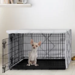 Sweet Jojo Designs Dog Crate Kennel Cover 24in. Boho Fringe White And Grey