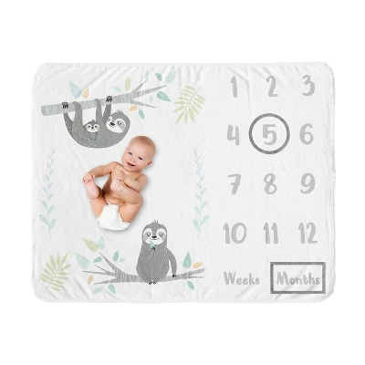 Sweet Jojo Designs Gender Neutral Baby Milestone Blanket Sloth Blue Grey And White 7 Sweet Jojo Designs Gender Neutral Baby Milestone Blanket Sloth Blue Grey And White - Image 5