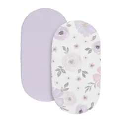 Sweet Jojo Designs Girl Baby Bassinet Fitted Sheets Set Watercolor Floral Purple Pink And Grey 2pc