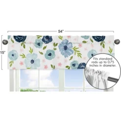 Sweet Jojo Designs Window Valance Treatment 54in. Watercolor Floral Blue Pink White