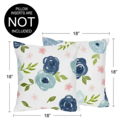 Sweet Jojo Designs Set Of 2 Decorative Accent Kids' Throw Pillows 18in. Watercolor Floral Blue Pink And White