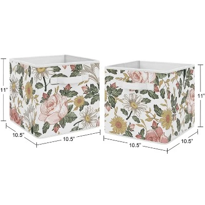 Sweet Jojo Designs Fabric Storage Bins Set Floral Vintage Pink Green And Yellow 4 Sweet Jojo Designs Fabric Storage Bins Set Floral Vintage Pink Green And Yellow - Image 2