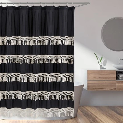 Sweet Jojo Designs Shower Curtain 72in.x72in. Boho Fringe Black And Ivory 3 Sweet Jojo Designs Shower Curtain 72in.x72in. Boho Fringe Black And Ivory