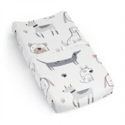 Sweet Jojo Designs Boy, Girl, Unisex/Gender Neutral Changing Pad Sheet Cartoon Puppy Grey Taupe And Blue -Sweets Jojo Shop GUEST 1ea32560 dada 4b2b 912b 067430a68bc0