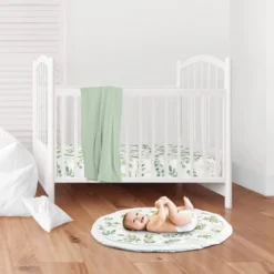 Sweet Jojo Designs Girl Baby Tummy Time Playmat Botanical Green And White