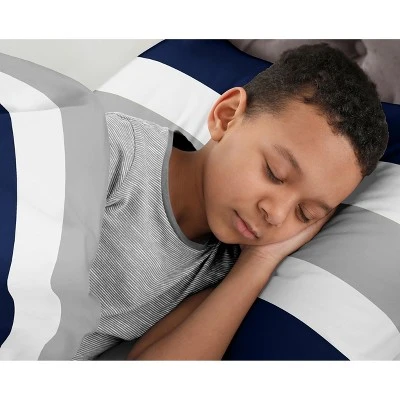 Sweet Jojo Designs Boy Full/Queen Comforter Bedding Set Stripe Blue Grey And White 3pc. 5 Sweet Jojo Designs Boy Full/Queen Comforter Bedding Set Stripe Blue Grey And White 3pc. - Image 3
