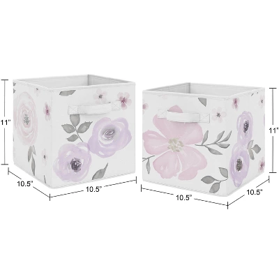 Sweet Jojo Designs Fabric Storage Bins Set Watercolor Floral Purple Grey And Pink 4 Sweet Jojo Designs Fabric Storage Bins Set Watercolor Floral Purple Grey And Pink - Image 2