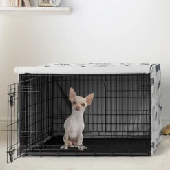 Sweet Jojo Designs Gender Neutral Unisex Dog Crate Kennel Cover 24in. Cartoon Puppy Grey Blue And White