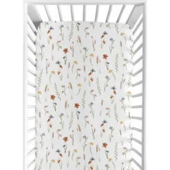 Sweet Jojo Designs Girl Fitted Crib Sheets Set Watercolor Floral Garden Green Orange And Beige 2pc