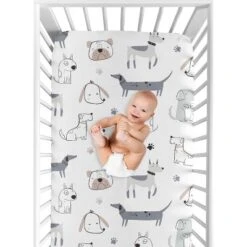 Sweet Jojo Designs Boy Baby Fitted Crib Sheet Cartoon Puppy White Taupe And Blue -Sweets Jojo Shop GUEST 38bfe789 c923 4dfb 9198 2f0df6a08321