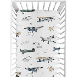 Sweet Jojo Designs Boy Fitted Crib Sheets Set Airplane Green And Blue 2pc