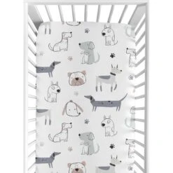 Sweet Jojo Designs Boy Baby Fitted Crib Sheet Cartoon Puppy White Taupe And Blue -Sweets Jojo Shop GUEST 437c6bb8 1f77 4de4 889a 7a286c141934