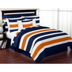 Sweet Jojo Designs Boy Girl Unisex/Gender Neutral Decorative Throw Pillow Covers 18in. (Pillow Inserts Not Included) Stripe Blue Orange And White 2pc -Sweets Jojo Shop GUEST 46a22393 7ab0 4871 bd61 5e73e16e5a7a
