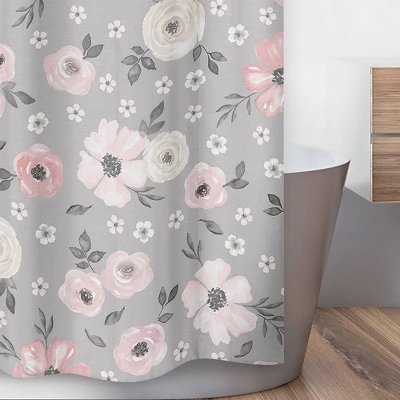 Watercolor Floral Shower Curtain Gray - Sweet Jojo Designs 2 Watercolor Floral Shower Curtain Gray - Sweet Jojo Designs