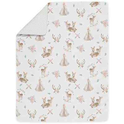 Sweet Jojo Designs Girl Toddler Bedding Set Deer Floral White Taupe And Pink 5 Pc 5 Sweet Jojo Designs Girl Toddler Bedding Set Deer Floral White Taupe And Pink 5 Pc - Image 3