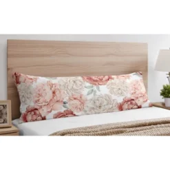 Sweet Jojo Designs Girl Body Pillow Cover (Pillow Not Included) 54in.x20in. Peony Floral Garden Pink And Ivory