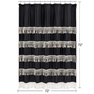 Sweet Jojo Designs Shower Curtain 72in.x72in. Boho Fringe Black And Ivory 4 Sweet Jojo Designs Shower Curtain 72in.x72in. Boho Fringe Black And Ivory - Image 2
