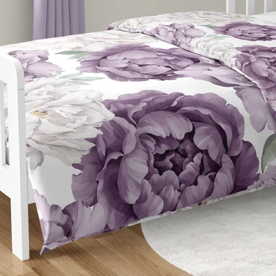 Sweet Jojo Designs Girl Toddler Bedding Set Peony Floral Garden Purple Ivory And Green 5pc 7 Sweet Jojo Designs Girl Toddler Bedding Set Peony Floral Garden Purple Ivory And Green 5pc - Image 5