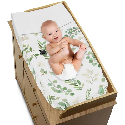 Sweet Jojo Designs Girl Changing Pad Cover Botanical Leaf Green And White 3 Sweet Jojo Designs Girl Changing Pad Cover Botanical Leaf Green And White