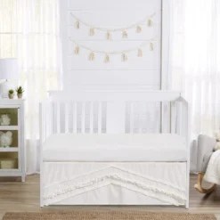 Sweet Jojo Designs Boy Or Girl Gender Neutral Unisex Baby Crib Bed Skirt Bohemian Fringe Off White