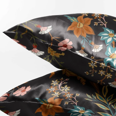 Sweet Jojo Designs Decorative Satin Pillowcases Boho Floral Wildflower Black And Orange 2pc 4 Sweet Jojo Designs Decorative Satin Pillowcases Boho Floral Wildflower Black And Orange 2pc - Image 2
