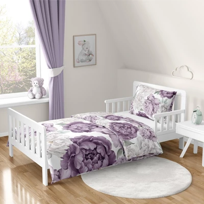 Sweet Jojo Designs Girl Toddler Bedding Set Peony Floral Garden Purple Ivory And Green 5pc 8 Sweet Jojo Designs Girl Toddler Bedding Set Peony Floral Garden Purple Ivory And Green 5pc - Image 6