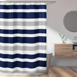 Sweet Jojo Designs Shower Curtain 72in.x72in. Stripe Blue Grey