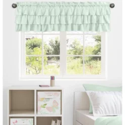 Sweet Jojo Designs Girl Window Valance Treatment 54in. Butterfly Floral Solid Green