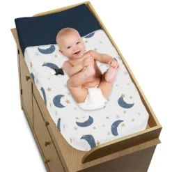 Sweet Jojo Designs Boy Or Girl Gender Neutral Unisex Changing Pad Cover Bear And Moon Blue And Gold