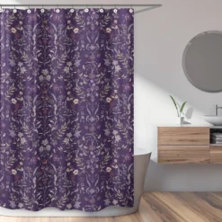 Sweet Jojo Designs Shower Curtain 72in.x72in. Boho Floral Wildflower Plum Purple And Teal