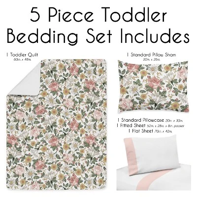Sweet Jojo Designs Girl Toddler Bedding Set Vintage Floral Pink Green And Yellow 5 Pc 4 Sweet Jojo Designs Girl Toddler Bedding Set Vintage Floral Pink Green And Yellow 5 Pc - Image 2