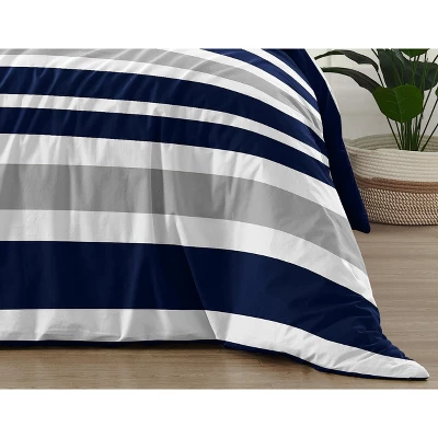 Sweet Jojo Designs Boy Full/Queen Comforter Bedding Set Stripe Blue Grey And White 3pc. 7 Sweet Jojo Designs Boy Full/Queen Comforter Bedding Set Stripe Blue Grey And White 3pc. - Image 5