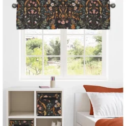 Sweet Jojo Designs Girl Window Valance Treatment 54in. Boho Floral Wildflower Black Orange And Blue