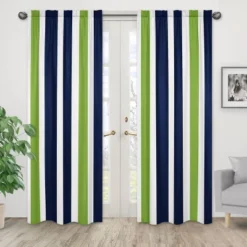 Sweet Jojo Designs Navy Blue & Lime Green Stripe Window Panels - Navy - 2 Each