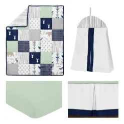 Sweet Jojo Designs Crib Bedding Set - Navy And Mint Woodsy - 4pc