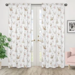 Sweet Jojo Designs Window Curtain Panels 84in. Deer Floral White Taupe And Pink