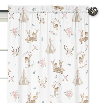 Sweet Jojo Designs Window Curtain Panels 84in. Deer Floral White Taupe And Pink 4 Sweet Jojo Designs Window Curtain Panels 84in. Deer Floral White Taupe And Pink - Image 2