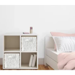 Sweet Jojo Designs Fabric Storage Bins Set Rose White