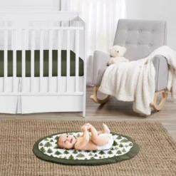 Sweet Jojo Designs Gender Neutral Unisex Baby Tummy Time Playmat Woodland Pine Tree Green And White