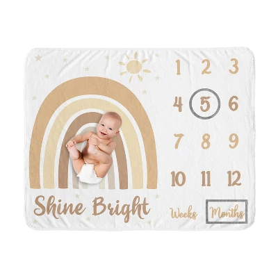 Sweet Jojo Designs Gender Neutral Baby Milestone Blanket Boho Rainbow Tan Yellow And White 6 Sweet Jojo Designs Gender Neutral Baby Milestone Blanket Boho Rainbow Tan Yellow And White - Image 5