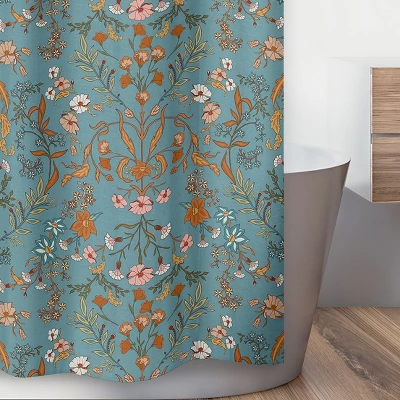 Sweet Jojo Designs Girl Shower Curtain 72in.x72in. Boho Floral Wildflower Blue Orange And Pink 4 Sweet Jojo Designs Girl Shower Curtain 72in.x72in. Boho Floral Wildflower Blue Orange And Pink - Image 2