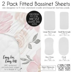 Sweet Jojo Designs Girl Baby Bassinet Fitted Sheets Set Watercolor Floral Pink Grey And White 2pc -Sweets Jojo Shop GUEST a91adf3a 99e4 492e 8af8 947664954853