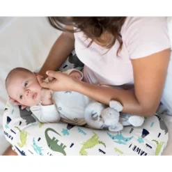 Sweet Jojo Designs Boy Support Nursing Pillow Cover (Pillow Not Included) Mod Dinosaur Blue Green And Grey