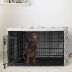 Sweet Jojo Designs Dog Crate Kennel Cover 42in. Paw And Bone Brown Grey And Taupe