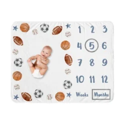 Sweet Jojo Designs Boy Baby Milestone Blanket Watercolor Sports Theme Blue Brown And Orange -Sweets Jojo Shop GUEST aedf4c96 a7a7 46f5 83df 85806da8fb52