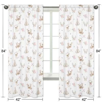 Sweet Jojo Designs Window Curtain Panels 84in. Deer Floral White Taupe And Pink 6 Sweet Jojo Designs Window Curtain Panels 84in. Deer Floral White Taupe And Pink - Image 4