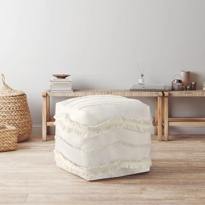 Sweet Jojo Designs Fabric Ottoman Pouf Cover Unstuffed Boho Fringe Ivory - Insert Not Included 4 Sweet Jojo Designs Fabric Ottoman Pouf Cover Unstuffed Boho Fringe Ivory - Insert Not Included - Image 2